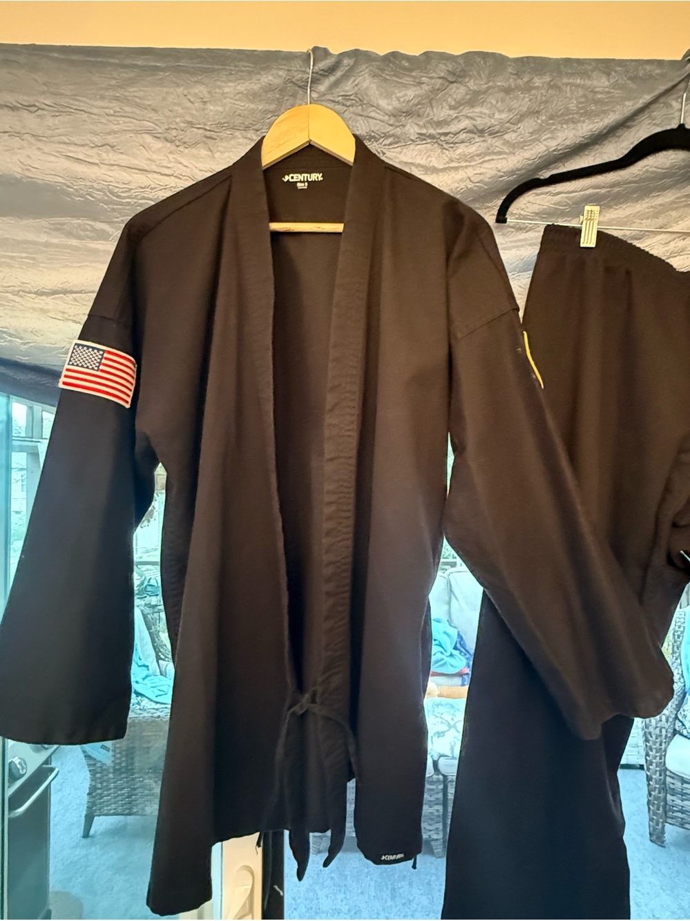 Black Martial Arts Jacket with American Flag Patch